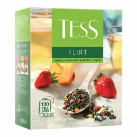 Чай «Tess» 100 пак*1,5 гр., зеленый, с белым персиком и клубникой, Flirt