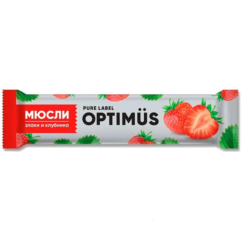 Батончик-мюсли Optimus: «Злаки и клубника», 25 г, 20 шт./уп.