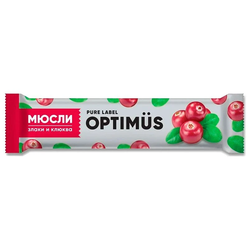 Батончик-мюсли Optimus: «Злаки и клюква», 25 г, 20 шт./уп.