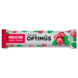 Батончик-мюсли Optimus: «Злаки и клюква», 25 г, 20 шт./уп.