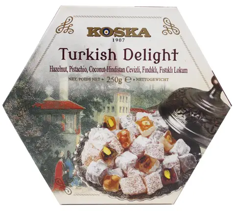 Рахат лукум KOSKA с фундуком, фисташками и кокосом, 250 гр