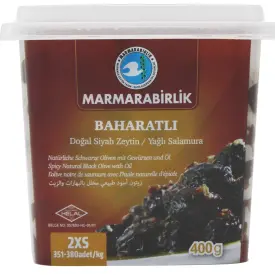 Маслины Marmarabirlik Baharatli в масле со специями 2XS, 400 гр