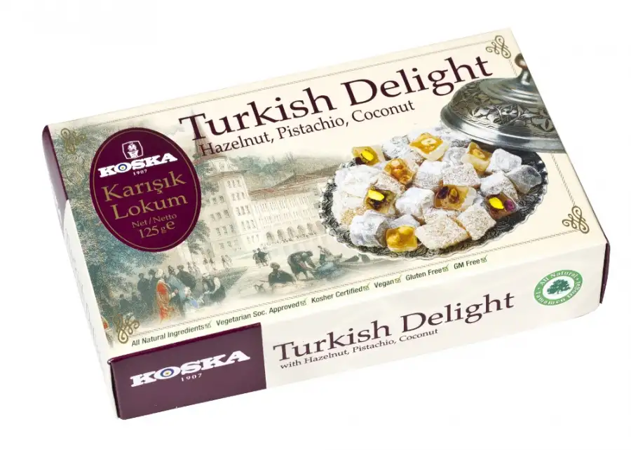 Рахат лукум KOSKA с фундуком, фисташками и кокосом, 125 гр