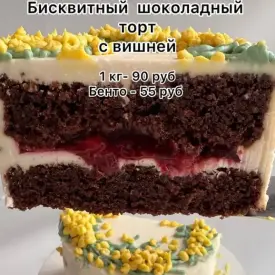 Бисквитный шоколадный торт с вишней (веган)