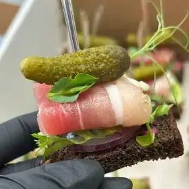 Канапе с сальцем, корнишоном, луком и хреном