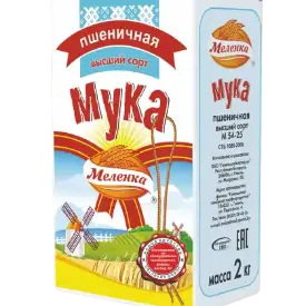 Мука пшеничная «Меленка» высший сорт М54-25, 2 кг