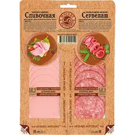 Колбасы «Сливочная вареная» и «Сервелат варено-копченый», микс