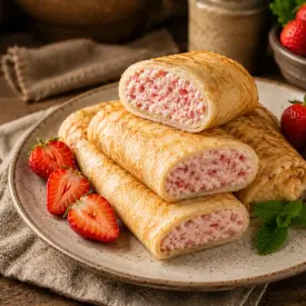 Блинчики с творогом и клубникой