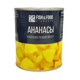 Ананасы кусочки «Fish&Food» в сиропе, 830 г/490 г