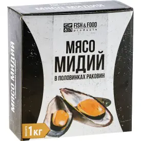 Мидии мясо в половинках раковин «Fish&Food» 30/40, 1кг