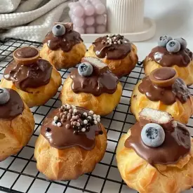 Профитроли с шоколадом и декором