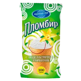 Мороженое с подсластителем сорбит в вафельном стаканчике 14%, 100 г
