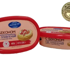 Сыр плавленый с беконом или грибами, 45%, 130 г, п/стакан