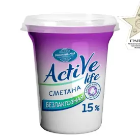 Сметана «Active life» безлактозная, 15%, 350 г